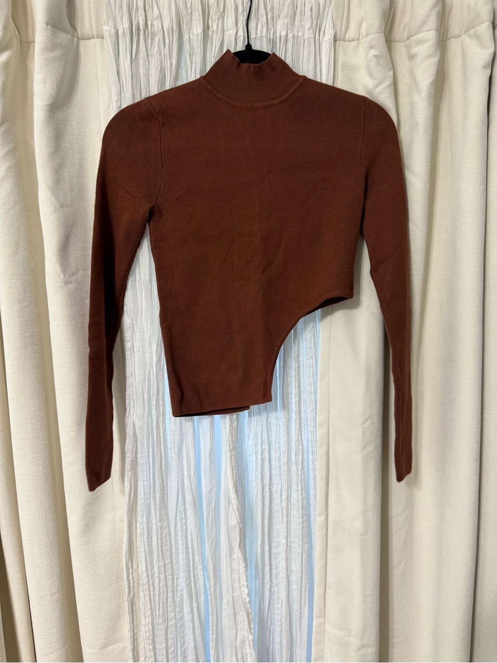 superdown Chocolate Brown Asymmetric Mock Neck Sweater